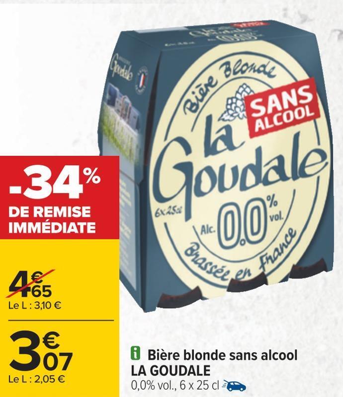 Promo La goudale bière blonde sans alcool chez Carrefour