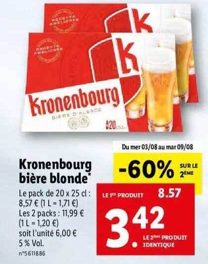 Promo Kronenbourg bière blonde chez Lidl