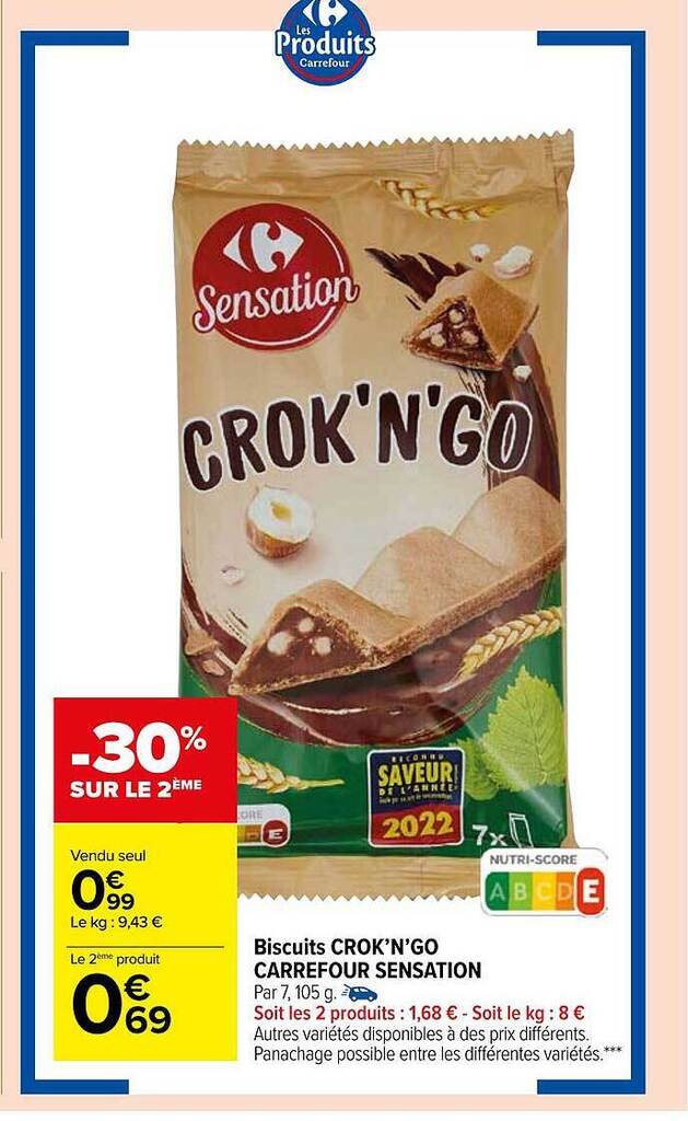 Promo Biscuits crok n go carrefour sensation 30 sur le 2ème chez