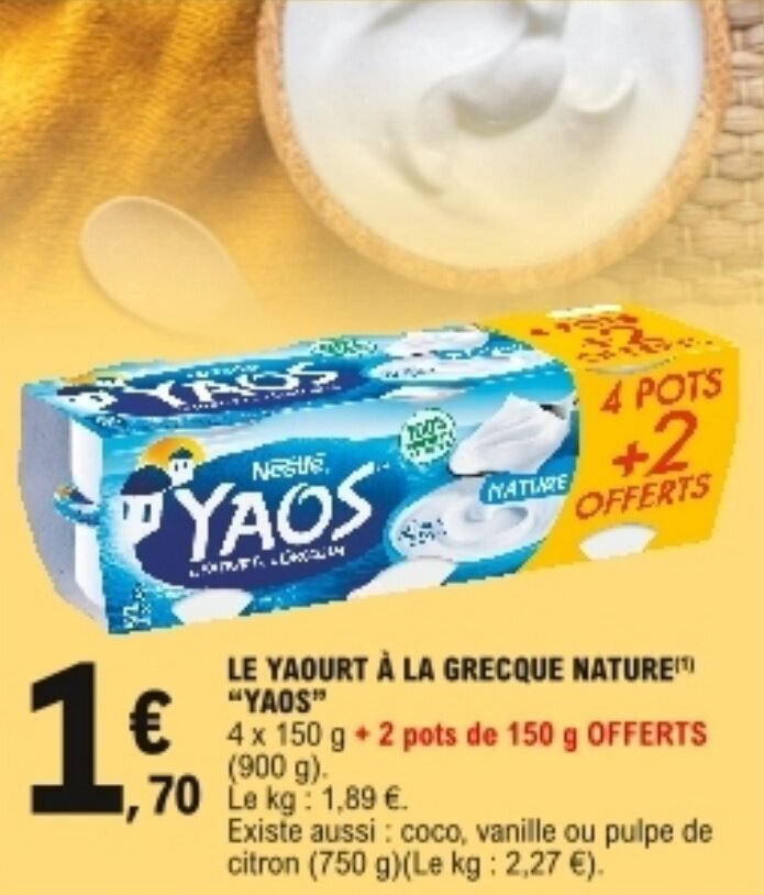 Promo Yaos Le Yaourt La Grecque Nature Chez E Leclerc