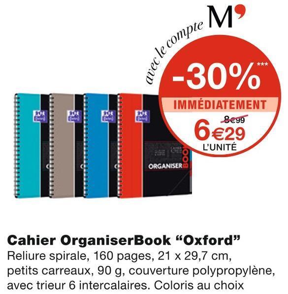 Promo Oxford Cahier Organiserbook Chez Monoprix