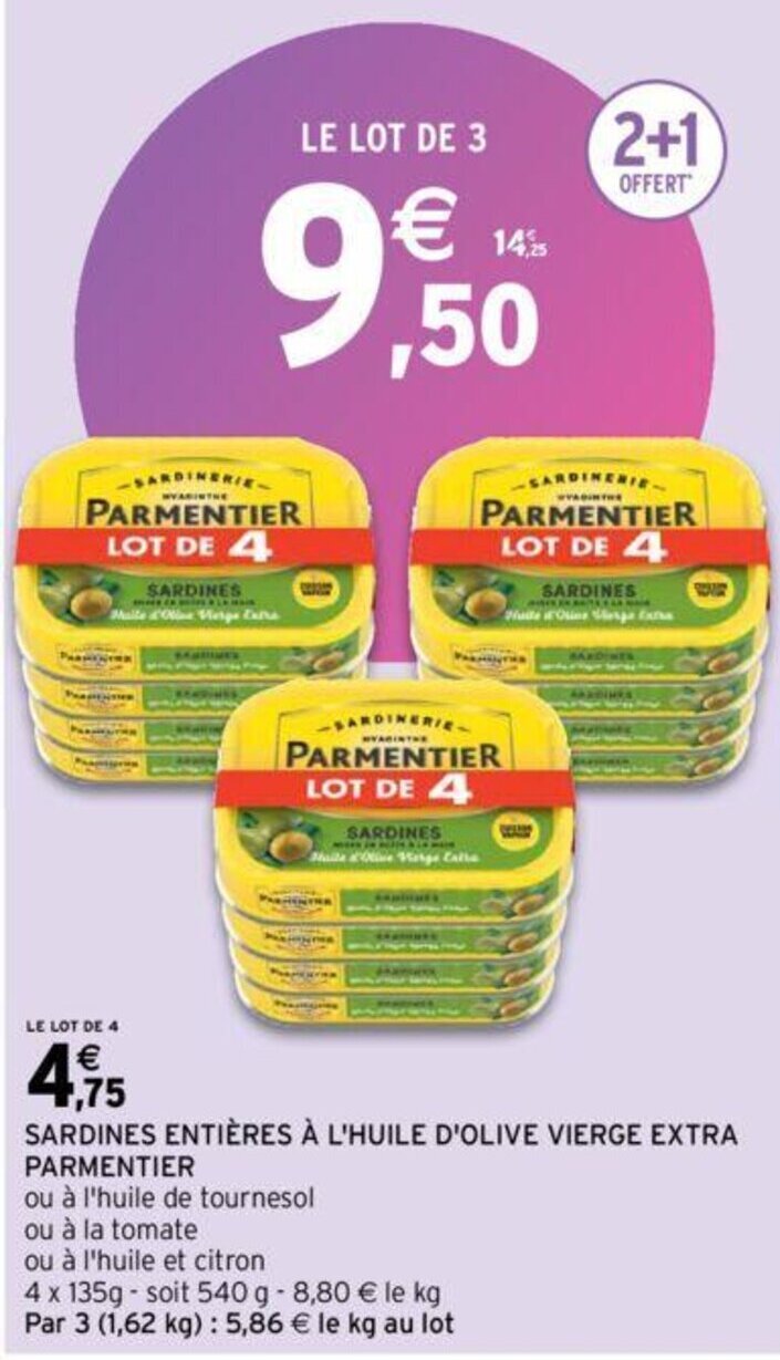 Promo PARMENTIER sardines entières à l huile d olive vierge extra chez