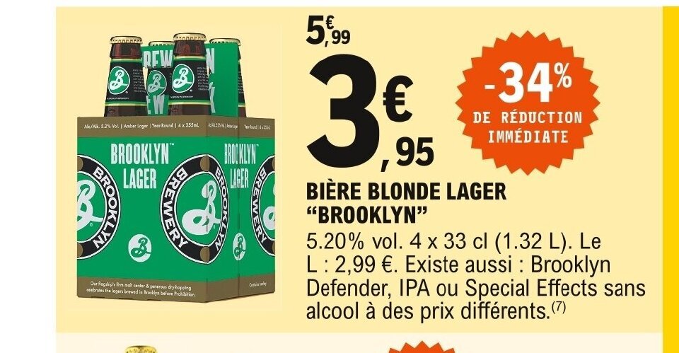 Promo Brooklyn Bière Blonde Lager chez E Leclerc