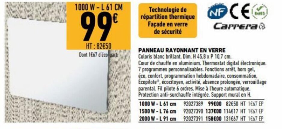 Promo Panneau Rayonnant En Verre Chez Brico Cash