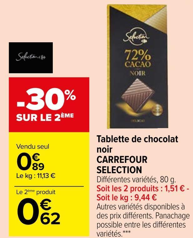 Promo Carrefour Selection Tablette De Chocolat Noir Chez Carrefour Market