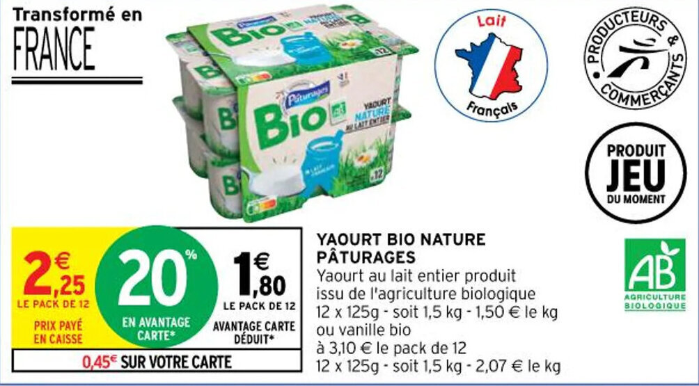 Promo Yaourt bio nature pâturages chez Intermarché