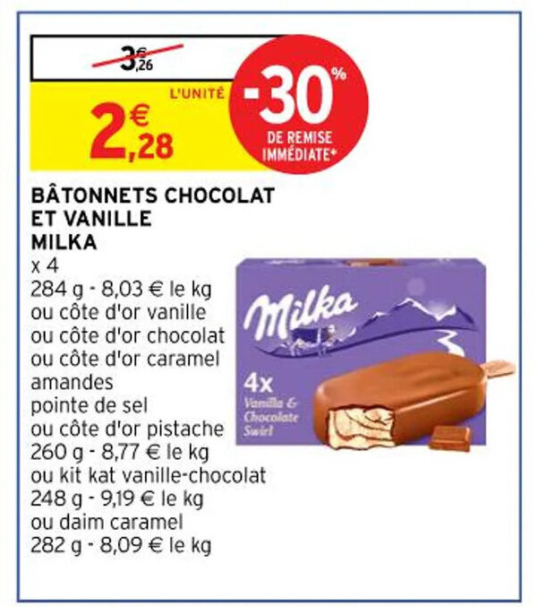 Promo Milka Bâtonnets Chocolat Et Vanille chez Intermarché