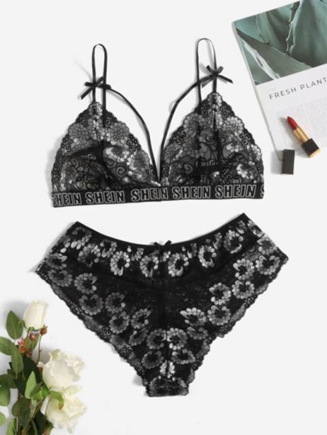 Promo Ensemble De Lingerie En Dentelle Lettres Chez Shein