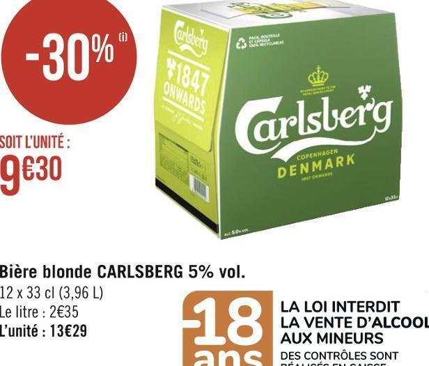 Promo Carlsberg bière blonde 5 vol chez Géant