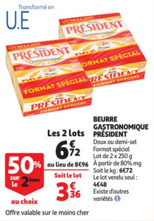 Promo PRÉSIDENT beurre gastronomique chez Auchan