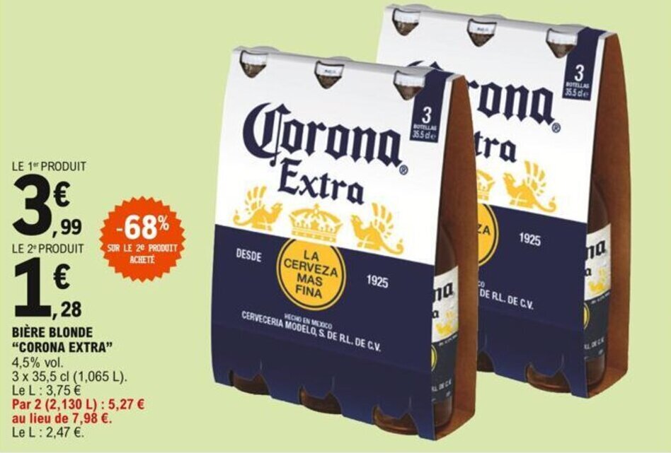 Promo Corona Extra Bi Re Blonde Chez E Leclerc