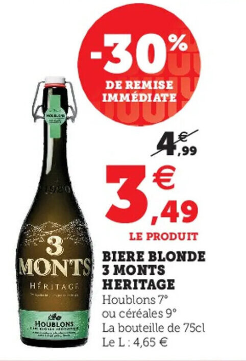 Promo 3 MONTS Biere Blonde 3 Monts Heritage Chez Super U