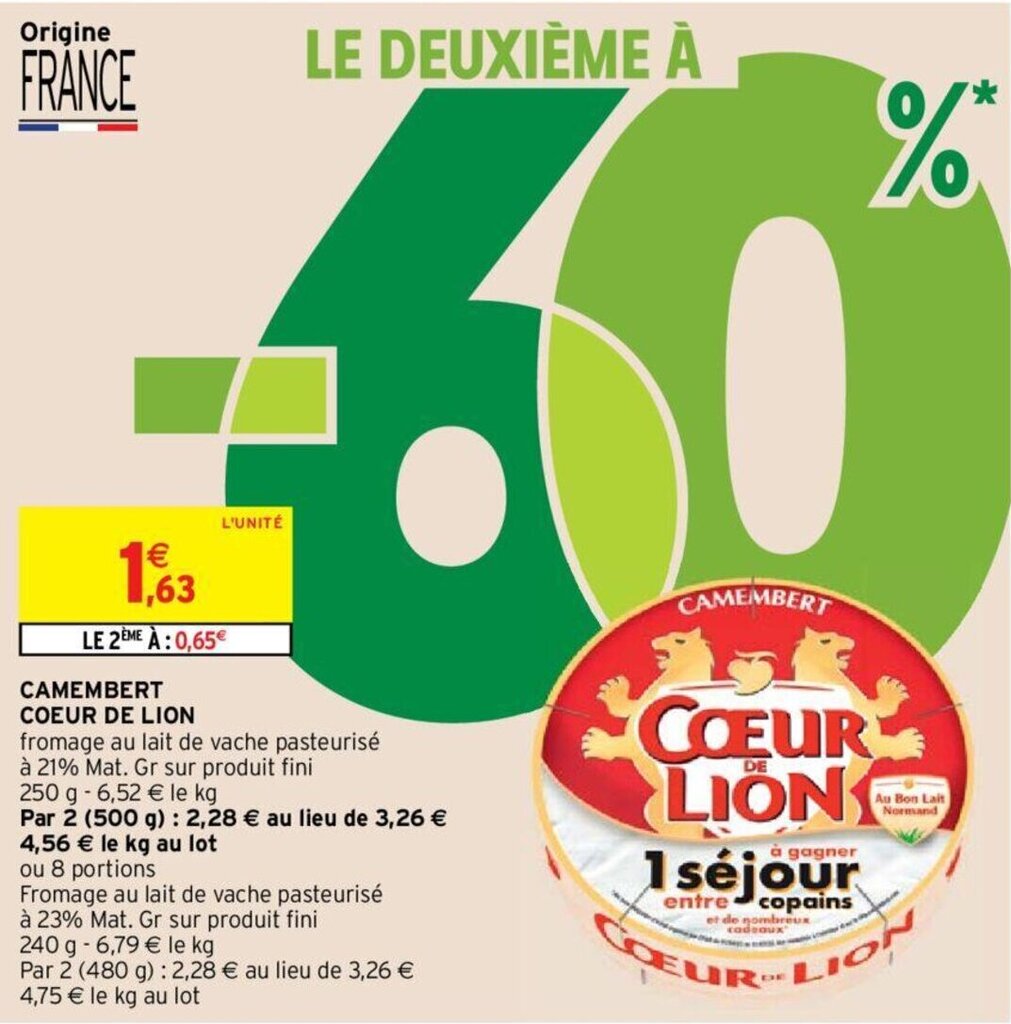 Promo COEUR DE LION camembert chez Intermarché