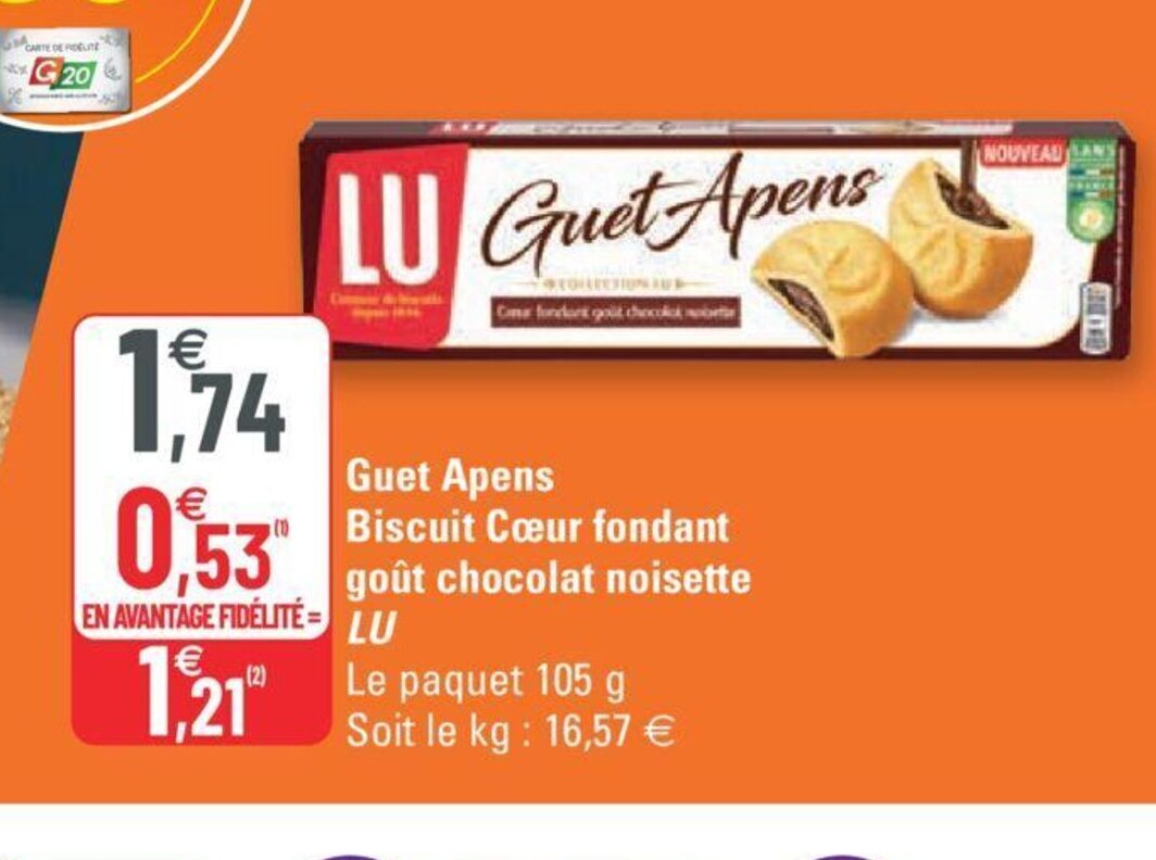 Promo Lu Guet Apens Biscuit Cœur Fondant Goût Chocolat Noisette chez G20