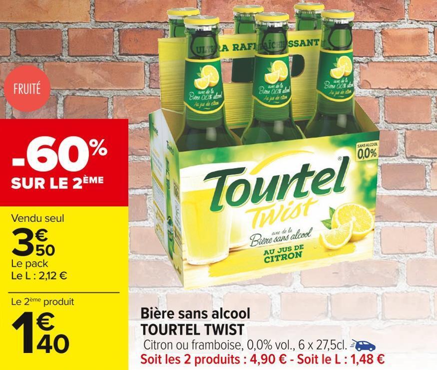 Promo Tourtel twist bière sans alcool chez Carrefour Market