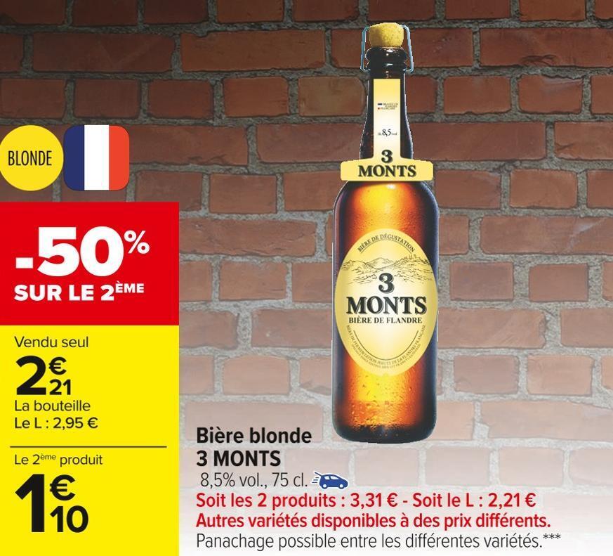 Promo 3 monts bière blonde chez Carrefour Market