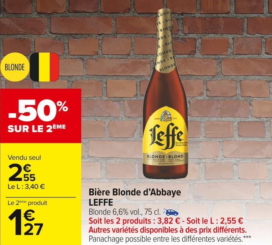 Promo Leffe Bi Re Blonde Dabbaye Chez Carrefour Market