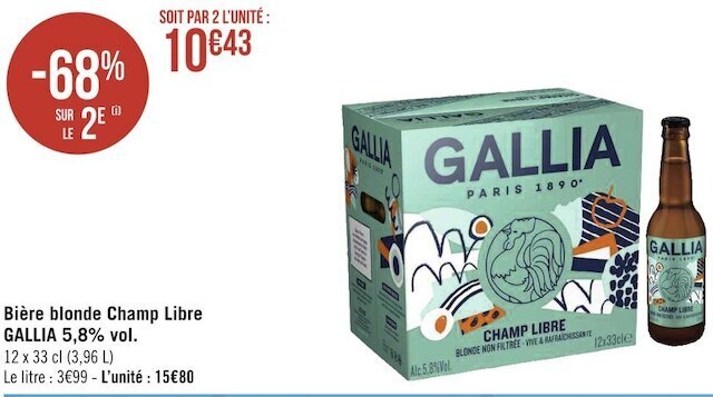 Promo Gallia bière blonde champ libre 5 8 vol chez Géant