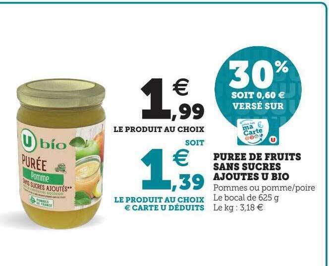 Promo Pur E De Fruits Sans Sucres Ajout S U Bio Chez Hyper U