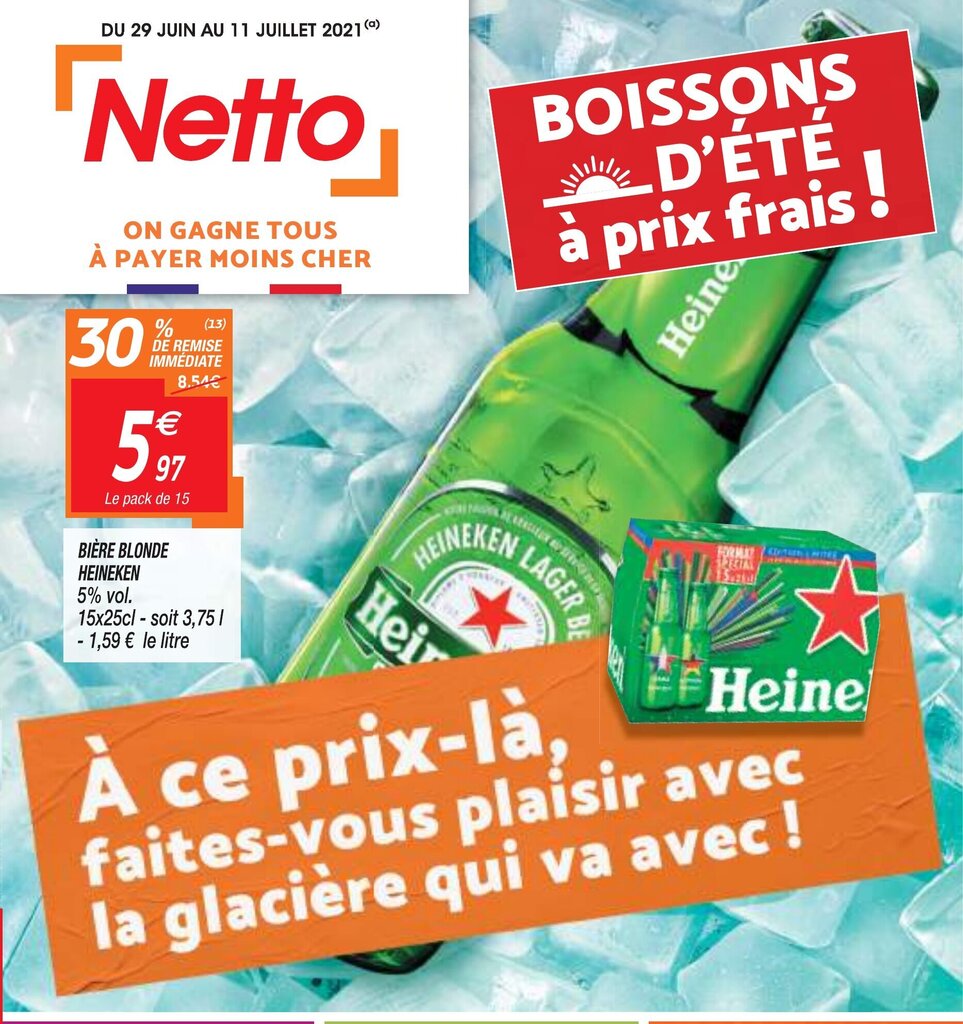 Promo Bière Blonde Heineken chez Netto