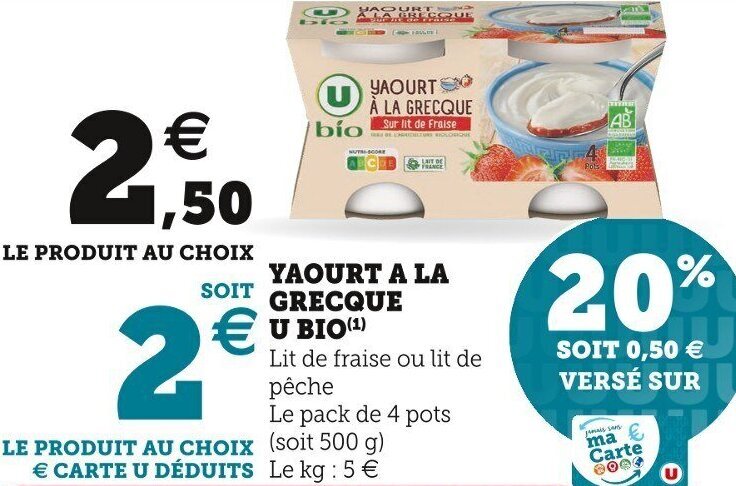 Promo Yaourt A La Grecque Nature U Bio Chez U Express