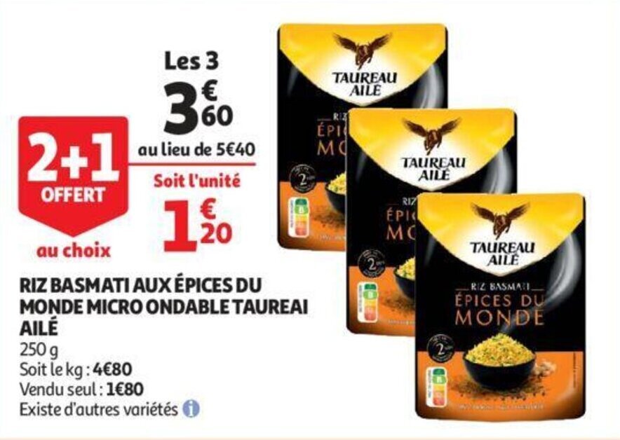 Promo Taureai Ail Riz Basmati Aux Pices Du Monde Micro Ondable Chez