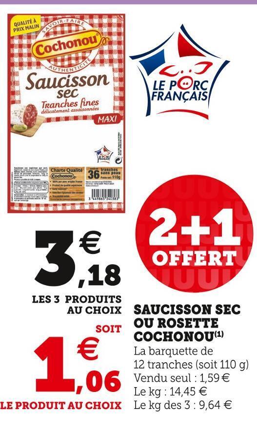 Promo Cochonou Saucisson Sec Ou Rosette Chez Super U