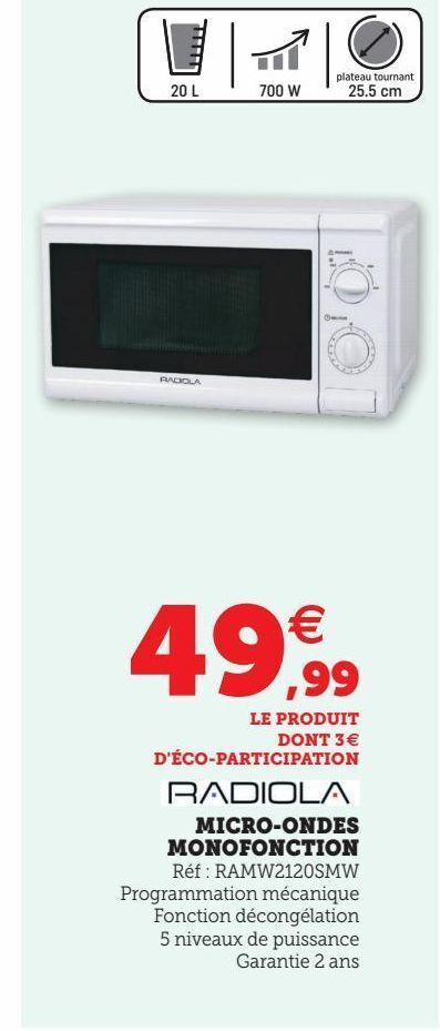 Promo Micro Ondes Monofonction Chez Hyper U