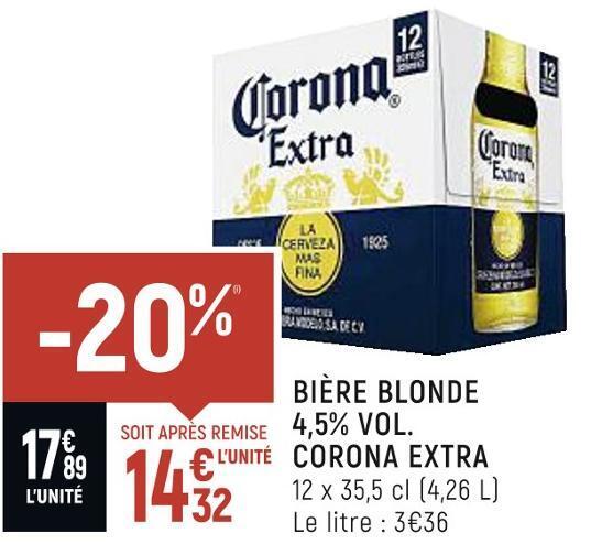 Promo Corona extra bière blonde 4 5 vol chez Petit