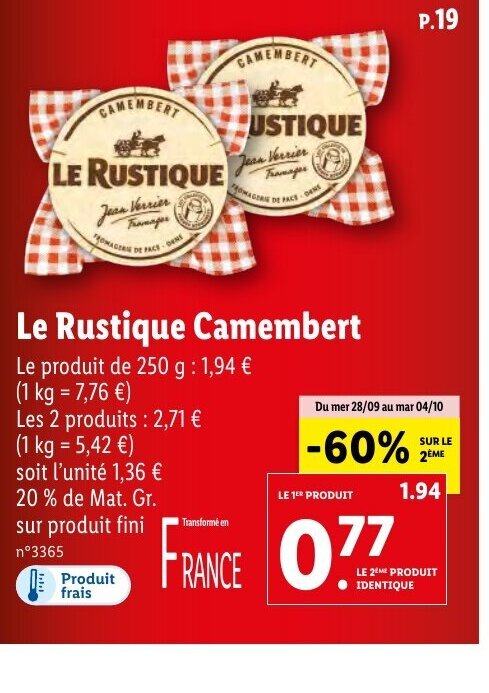 Promo Le Rustique Camembert Chez Lidl