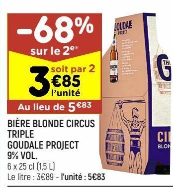 Promo Bière blonde circus triple goudale project 9 vol chez Leader Price