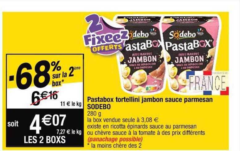 Promo Pastabox Tortellini Jambon Sauce Parmesan Sodebo Chez Cora