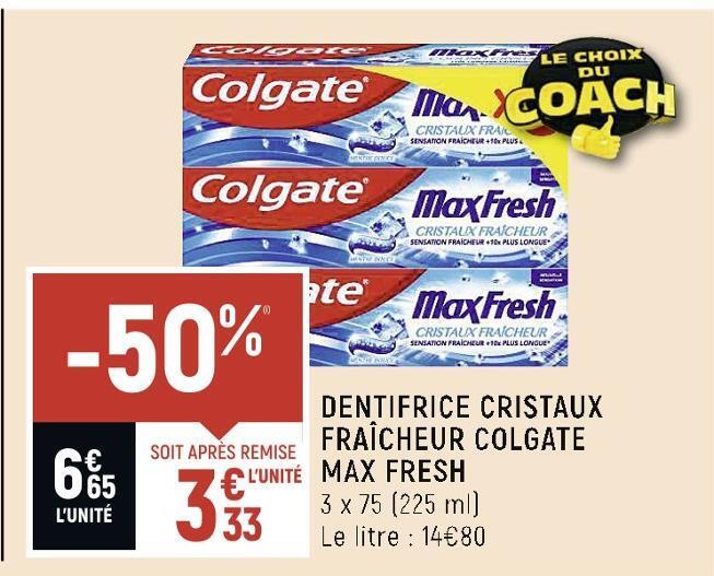 Promo Colgate Dentifrice Cristaux Fra Cheur Max Fresh Chez Spar