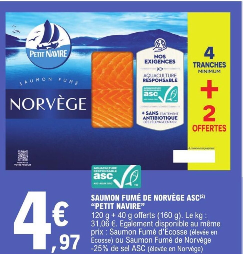 Promo Saumon Fum De Norv Ge Asc Petit Navire Chez E Leclerc