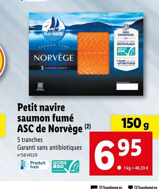 Promo Petit Navire Saumon Fumé ASC de Norvège chez Lidl