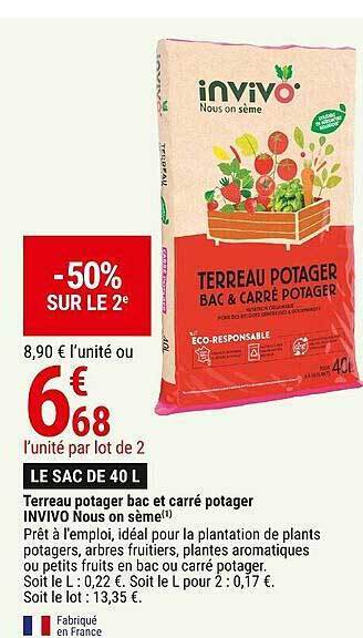 Promo Terreau potager bac et carré potager invivo nous on sème chez