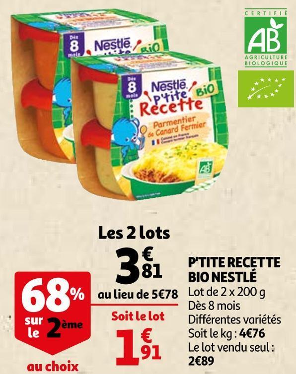 Promo Nestlé p tite recette bio chez Auchan