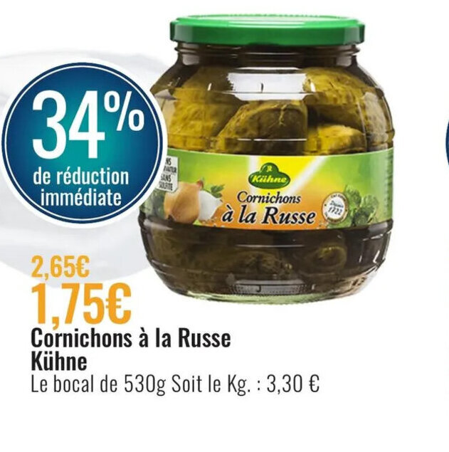 Promo Cornichons à La Russe Kühne chez E Leclerc