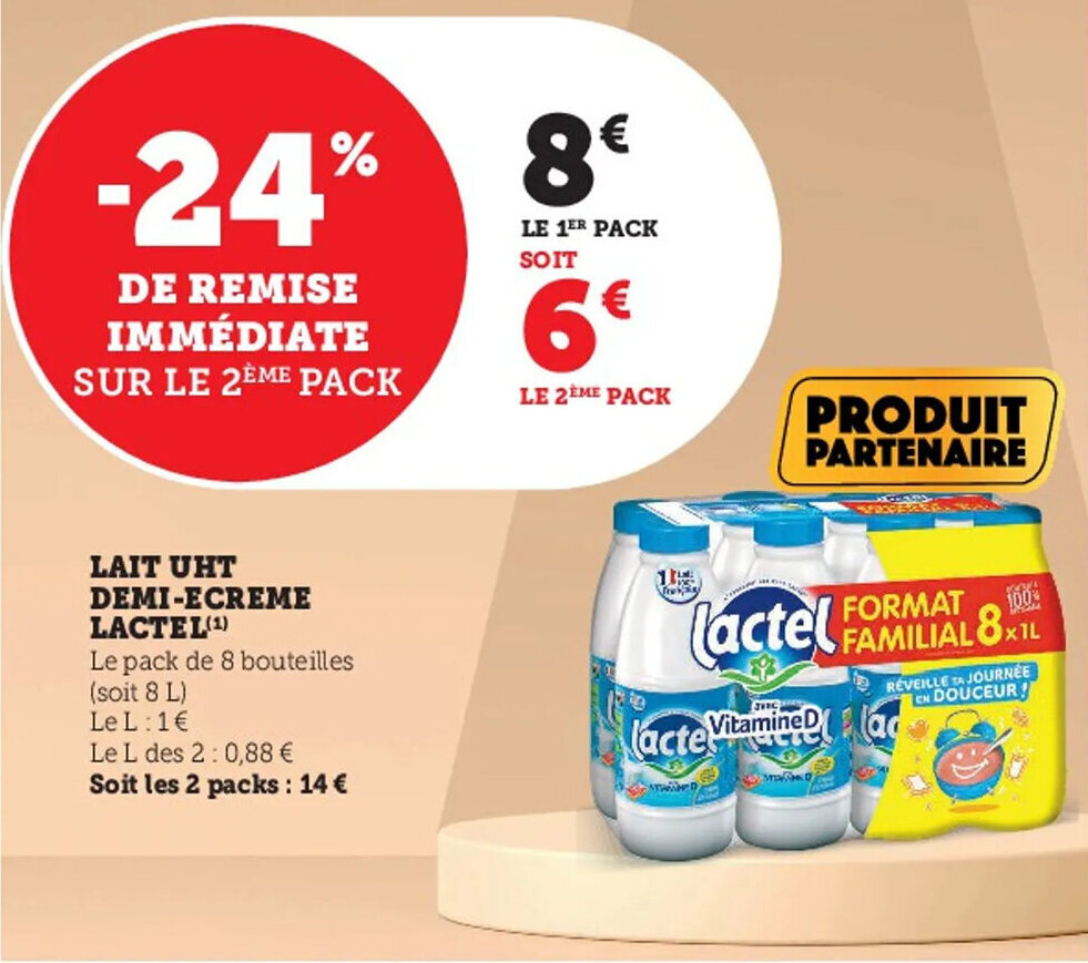 Promo Lait Uht Demi Ecreme LACTEL Chez Super U