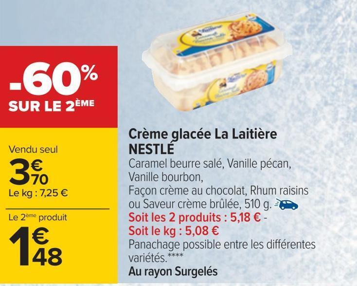 Promo Nestlé crème glacée la laitière chez Carrefour