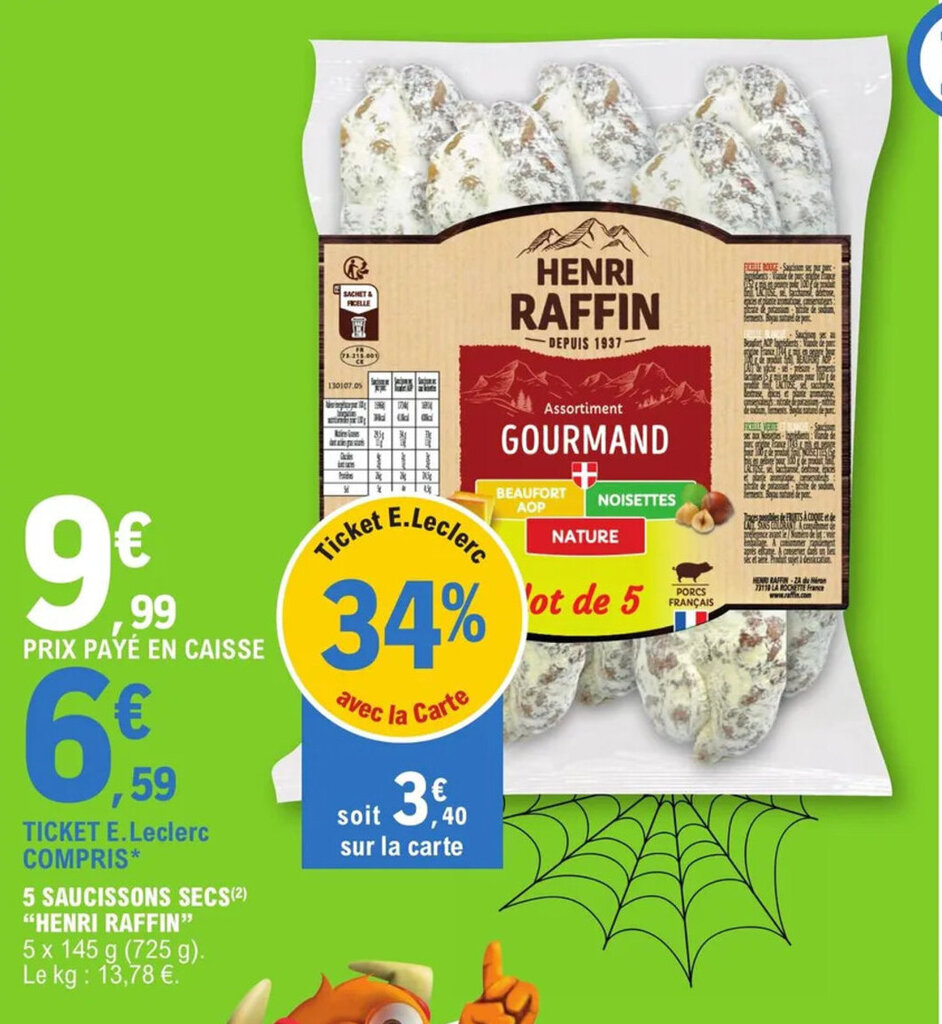 Promo 5 Saucissons Secs HENRI RAFFIN Chez E Leclerc