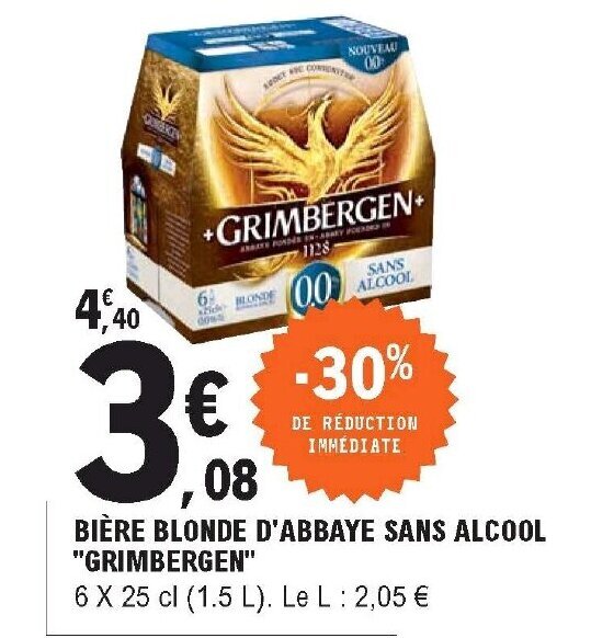 Promo Bière blonde d abbaye sans alcool grimbergen chez E Leclerc