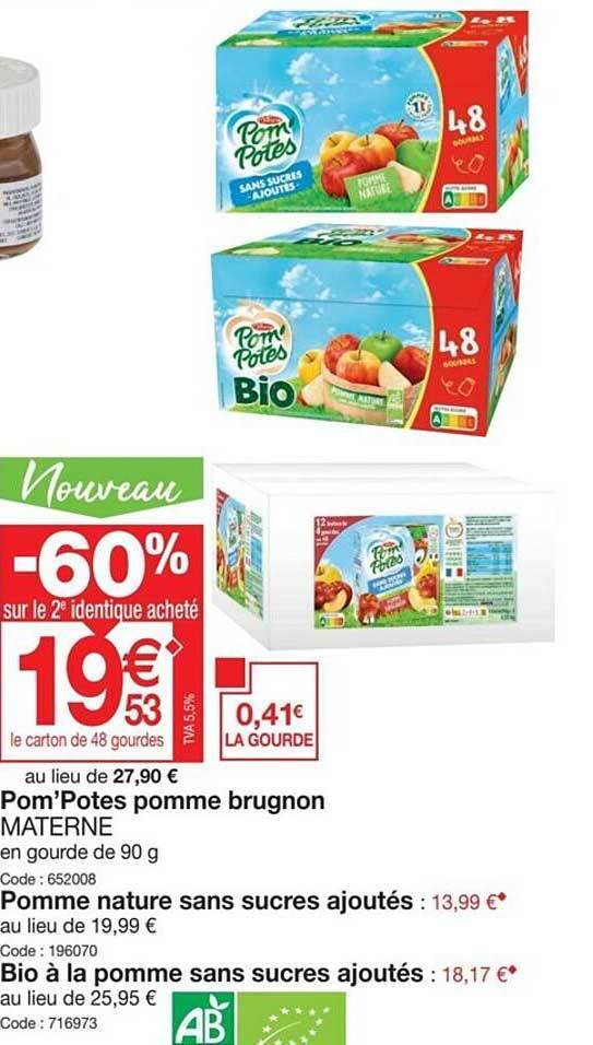 Promo Pom Potes Pomme Brugnon Materne Pomme Nature Sans Sucres Ajout S