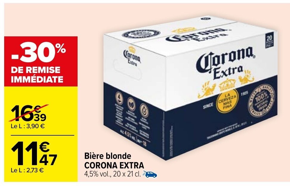 Promo Bière Blonde Corona Extra chez Carrefour