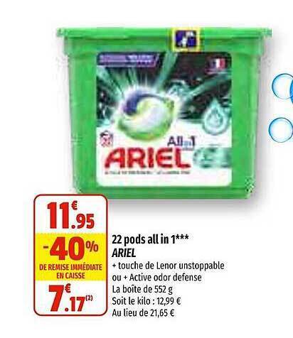 Promo 22 pods all in 1 ariel chez Coccinelle Supermarché