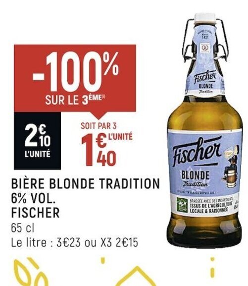 Promo Bière Blonde Tradition 8 Vol Fischer chez Spar