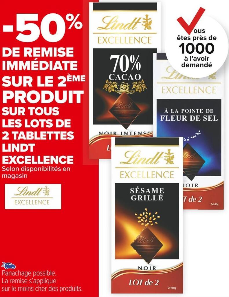 Promo Lindt excellence 50 de remise immédiate sur le 2ème produit sur