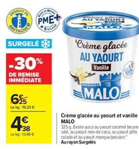 Promo Cr Me Glac E Au Yaourt Et Vanille Malo Chez Carrefour