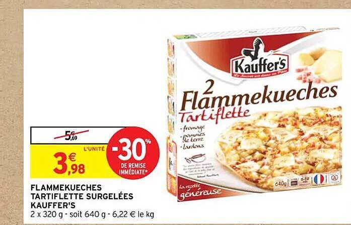 Promo Flammekueches tartiflette surgelées kauffer s chez Intermarché