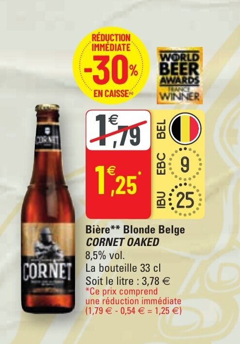 Promo Bière blonde belge CORNET OAKED chez G20